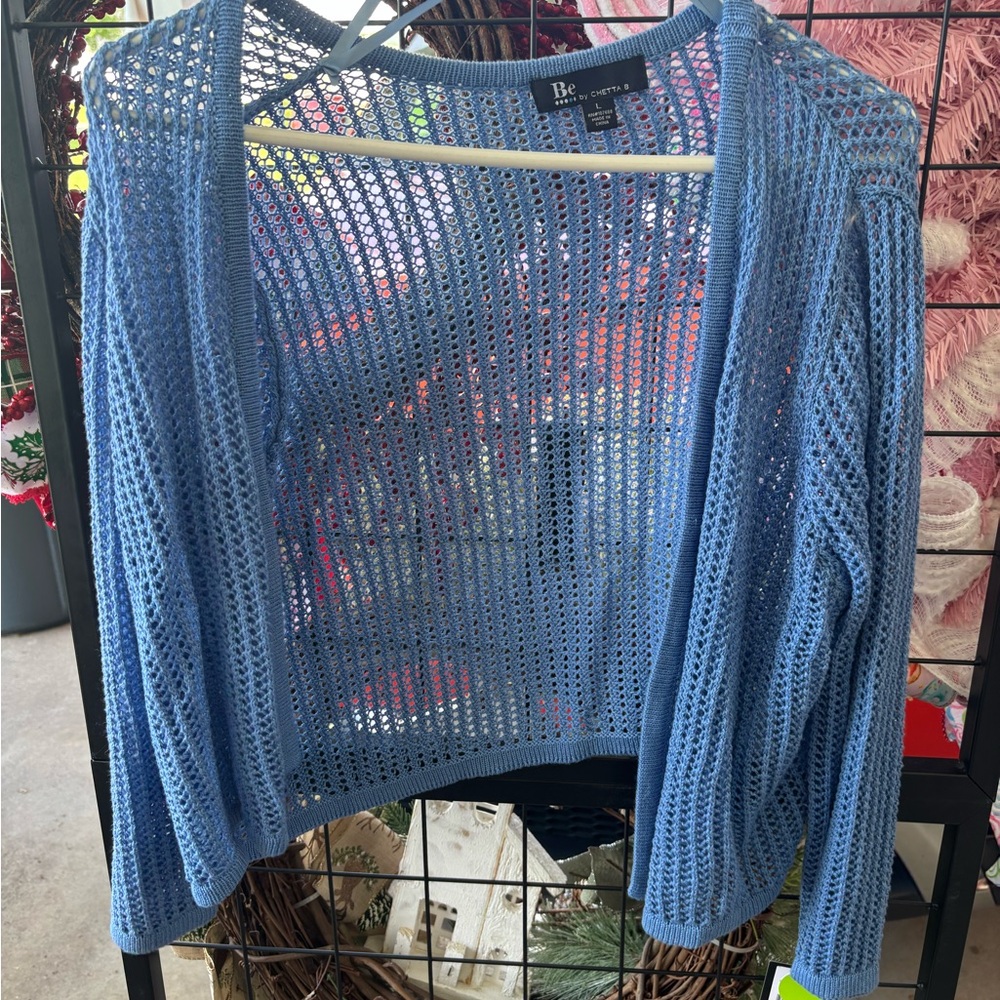 Chetta B Blue Cardigan Sweaters with Ribbed Texture